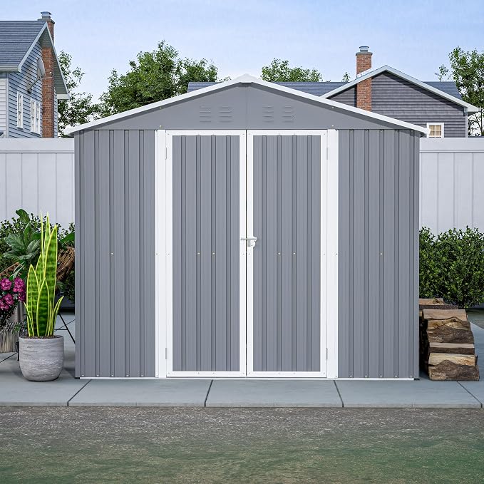 8x12 FT Outdoor Storage Shed, Metal Shed W/Floor, Garden Storage Shed W/ 1 - Image 7