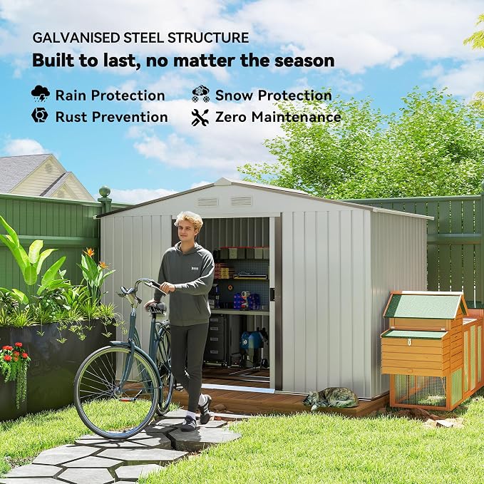 Outsunny 9' x 6' Outdoor Storage Shed, Garden Tool Metal Shed - Image 3