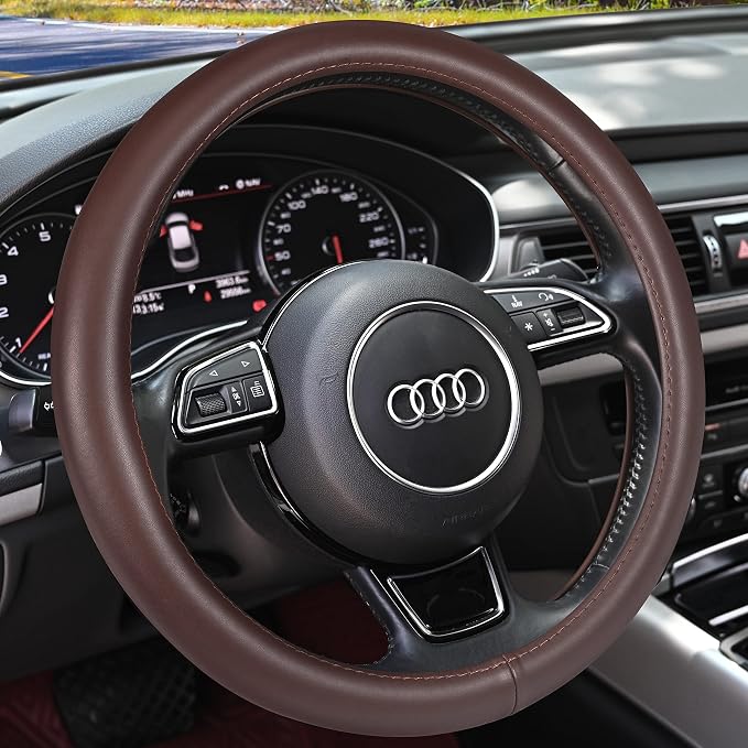 Haokay Heavy Duty Pure Cowhide Steering Wheel Cover, Genuine Leather Steering by HAOKAYAUTOPRODUCTS
