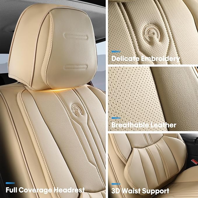 AOOG Front Seat Covers, Car Seat Covers Front Seats, Leather Seat Covers - Image 3