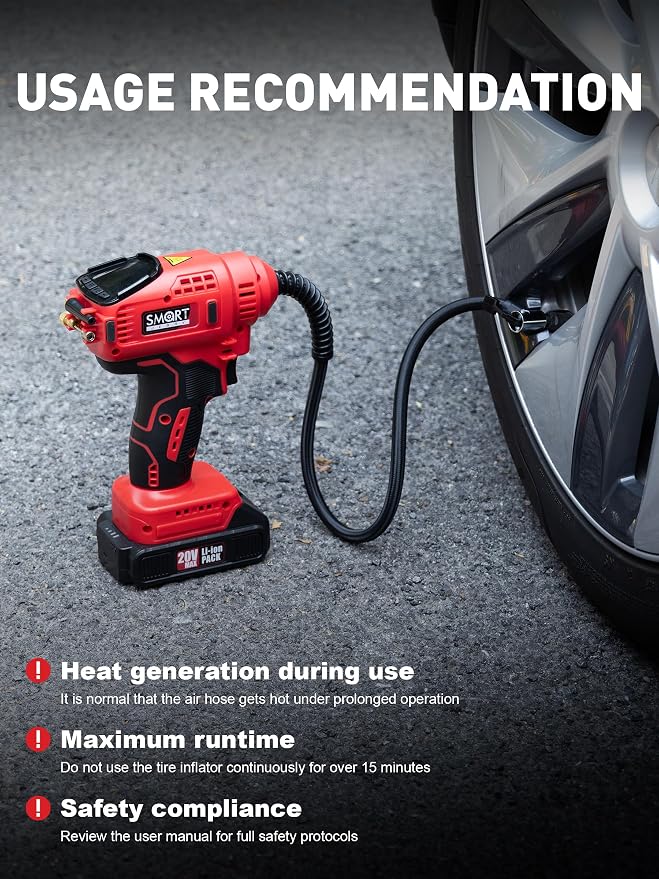 SMART JERRY - Car Tire Inflator Portable Air Compressor | 20V/12V Dual-Power - Image 8
