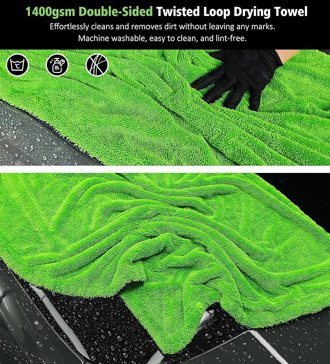 28" x 36" Car Drying Towel Extra Large, 1400 GSM Double Sided High Absorbent - Image 2