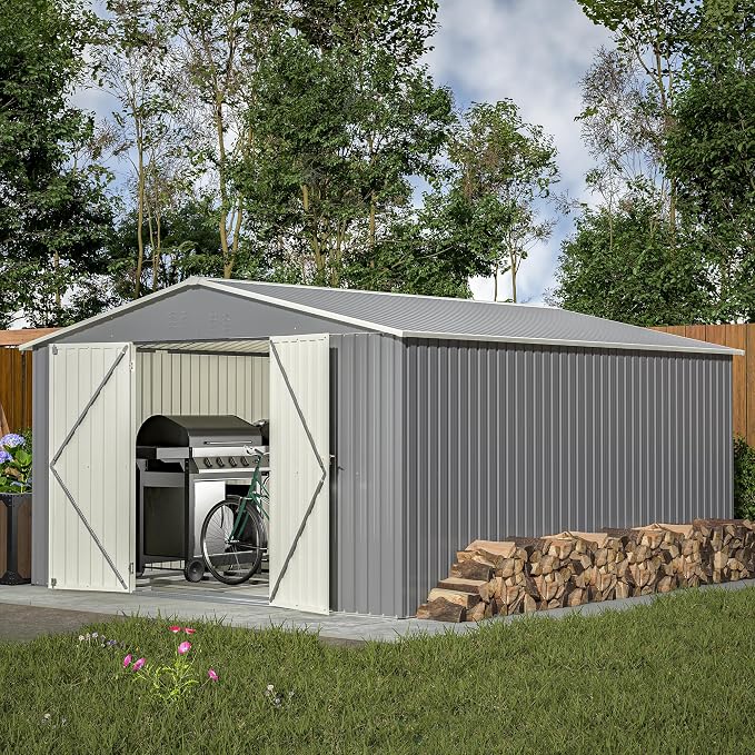 11x13ft Outdoor Metal Storage Shed, Steel Utility Tool Shed Storage House by Jaxilyn