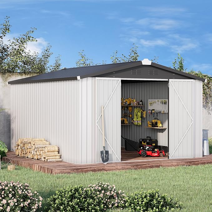 AECOJOY 10' x 14' Outdoor Storage Shed, 14x10 Large Metal Sheds & Outdoor by AECOJOY