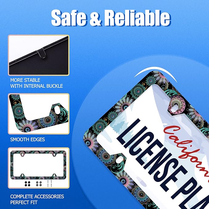 Mandala Flower License Plate Frame License Plate Stainless Steel Parts Funny - Image 2