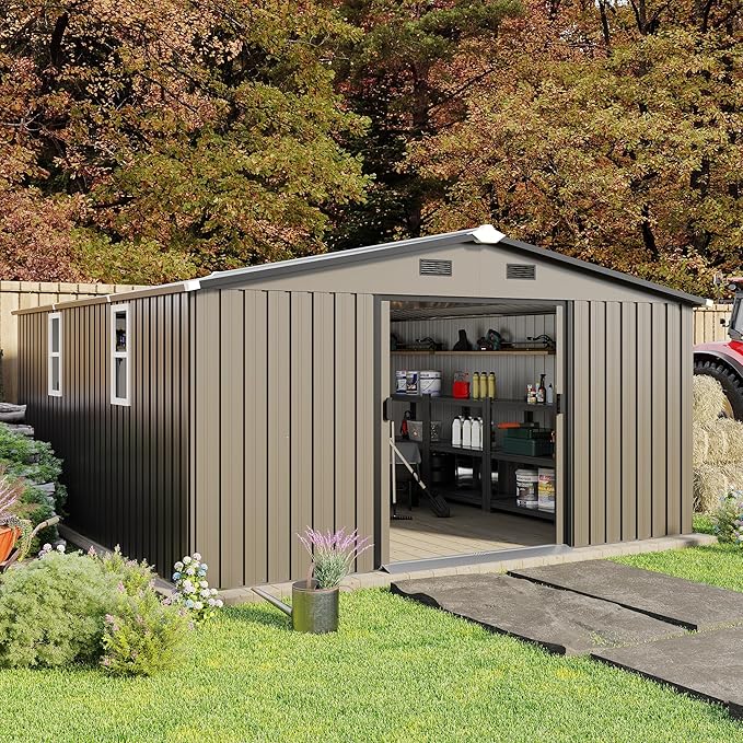 12 x 10 FT Outdoor Storage Shed, Metal Garden Tool Shed - Image 5