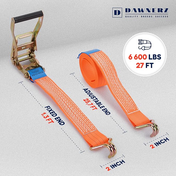 Heavy Duty Ratchet Straps 2 inch x 27 ft - 6600 Lb Breaking Strength Tie Downs - Image 3