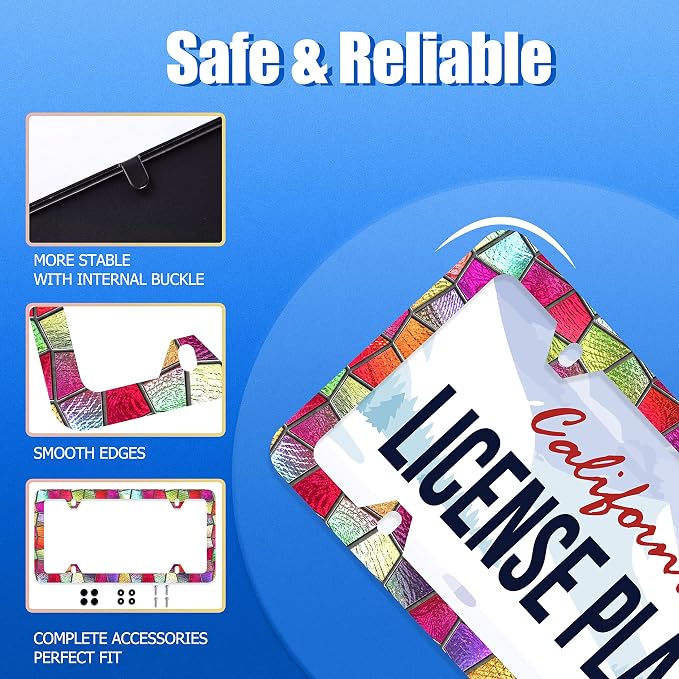Pretty Cut Glass License Plate Frame Colorful License Plate Stainless Steel - Image 2