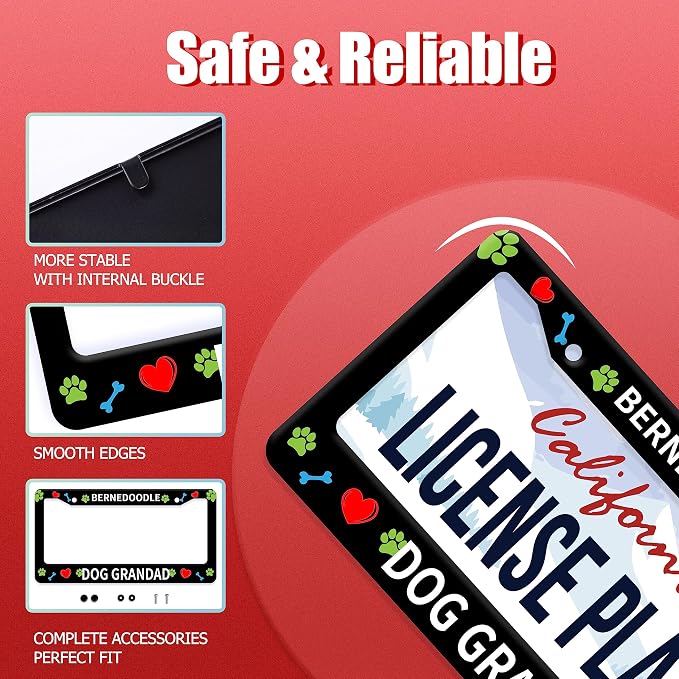 Bernedoodle Dog Lover License Plate Frame Floral License Plate Stainless Steel - Image 2