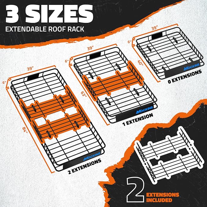 Mockins XL 84"x39"x6" Extendable Roof Rack Cargo Carrier & 35 CuFt Waterproof - Image 6