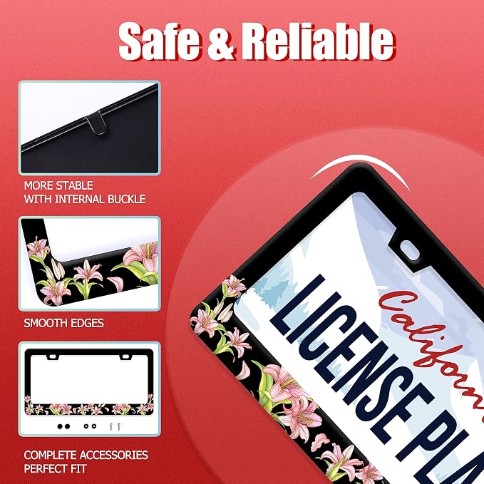Pink Lily License Plate Frame Beautiful Floral Flower License Plate Stainless - Image 2