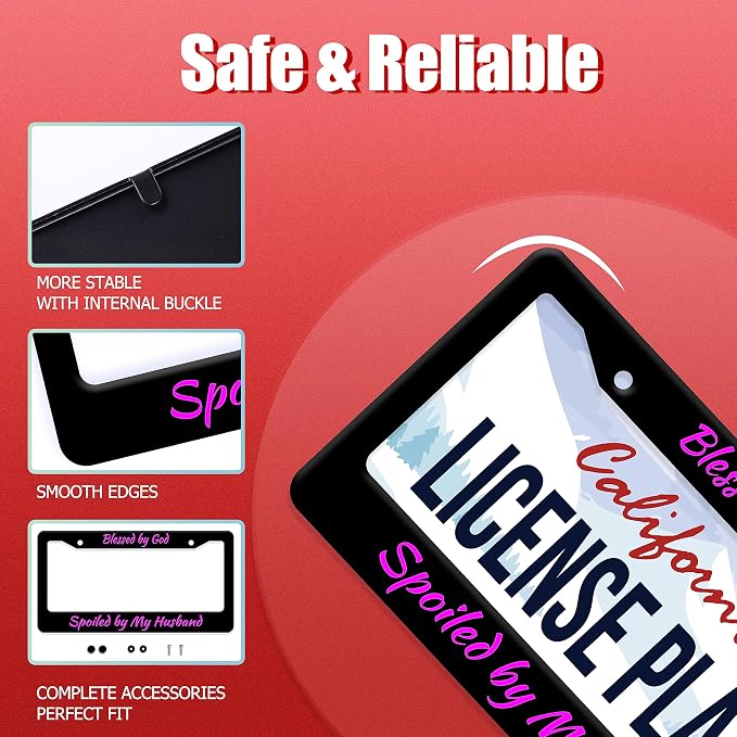 Blessed by God Spoiled by My Husband License Plate Frame Funny Texts License - Image 2