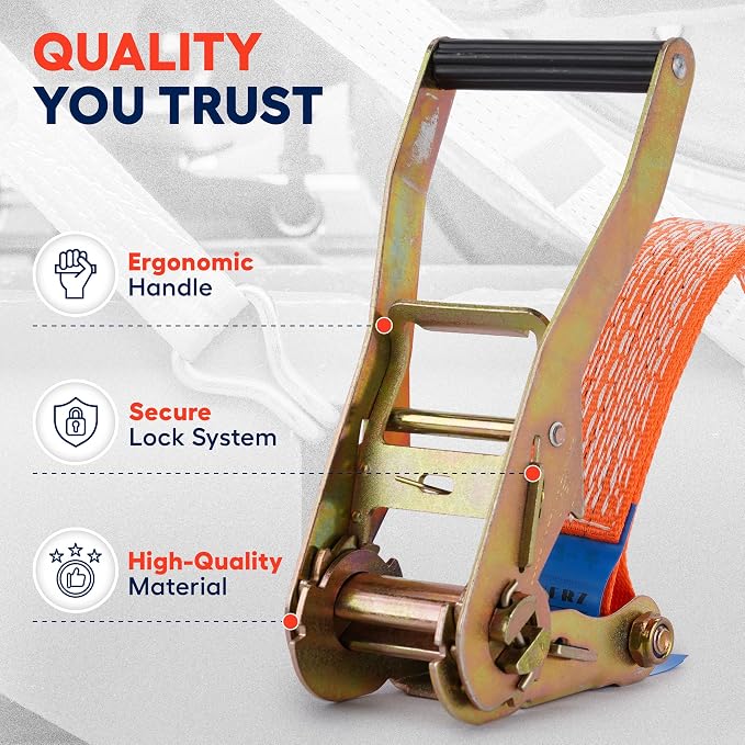Heavy Duty Ratchet Straps 2 inch x 27 ft - 6600 Lb Breaking Strength Tie Downs - Image 5