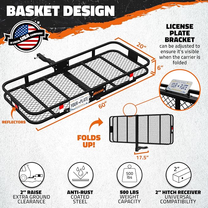 Mockins 60"x20"x6" Heavy Duty Trailer Hitch Cargo Carrier w/License Plate - Image 2