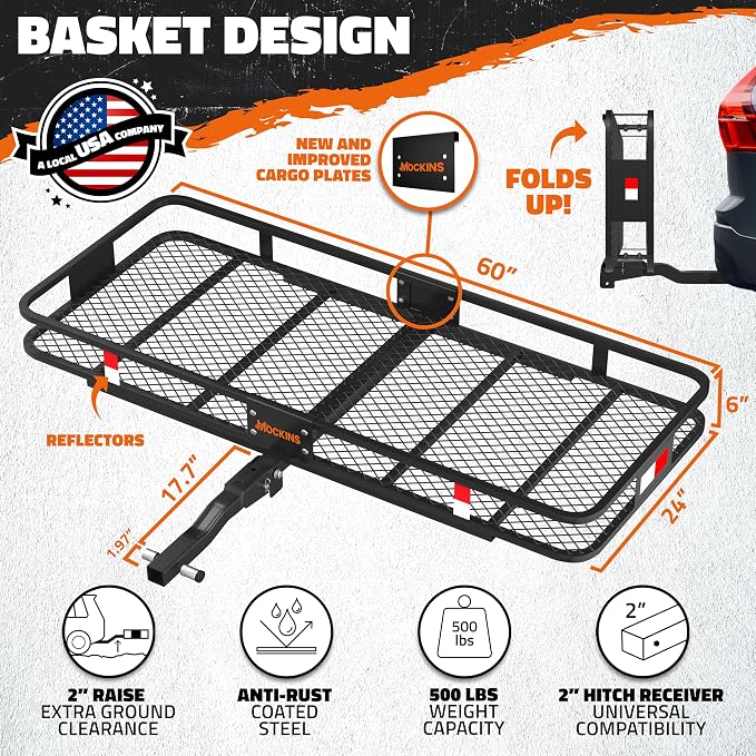 Mockins 60"x24"x6" Weatherproof Trailer Hitch Cargo Carrier & 25 Cu.Ft. - Image 2
