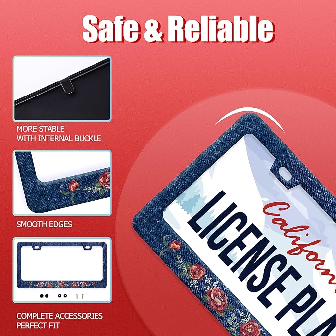 Flower Blue Jean Design License Plate Frame Personalized License Plate - Image 2