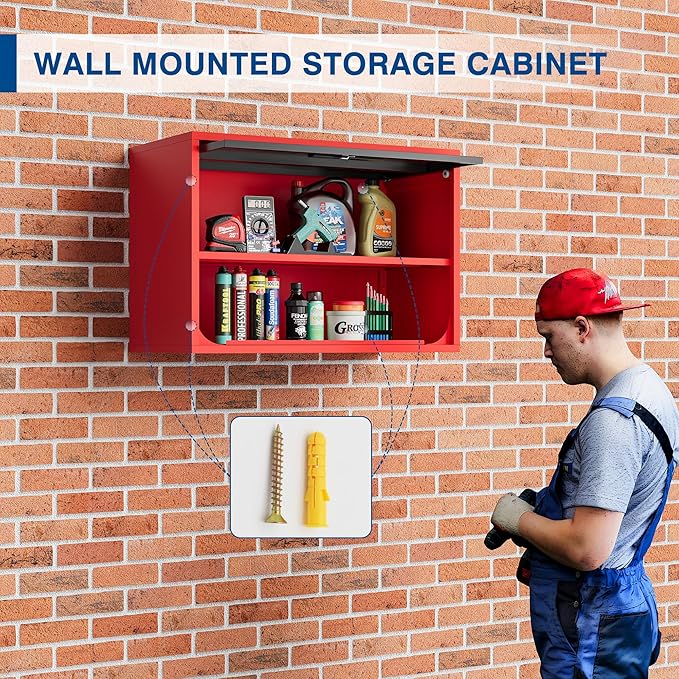 Metal Storage Cabinet Black Red Wall Cabinets - Image 7