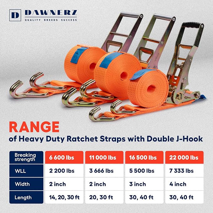 Heavy Duty Ratchet Straps 2 inch x 27 ft - 6600 Lb Breaking Strength Tie Downs - Image 9