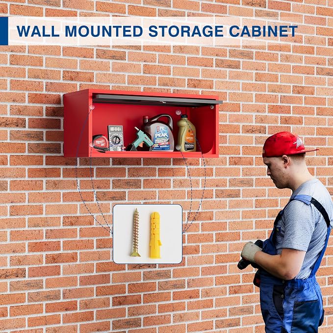 Metal Storage Cabinet Black&Red Wall Cabinets - Image 7
