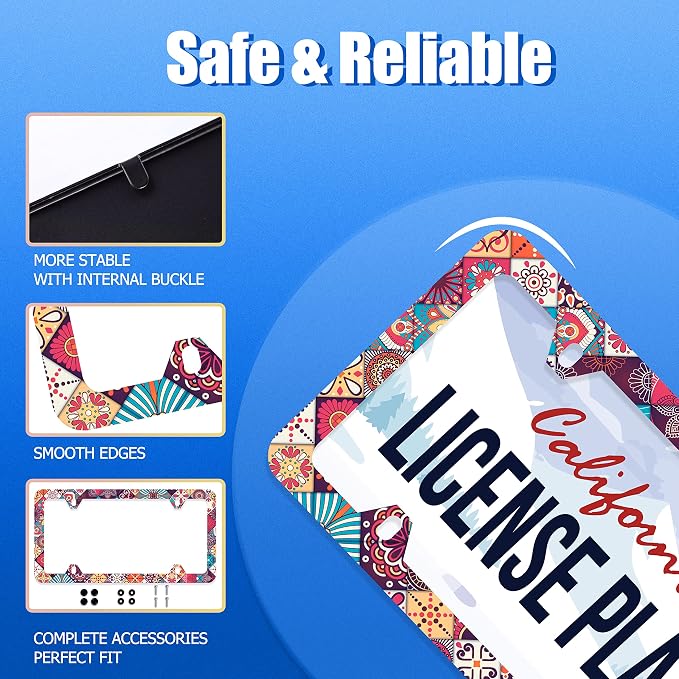 Stitching Tile Boho Pattern License Plate Frame Stainless Steel Parts Colorful - Image 2