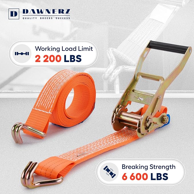 Heavy Duty Ratchet Straps 2 inch x 27 ft - 6600 Lb Breaking Strength Tie Downs - Image 2