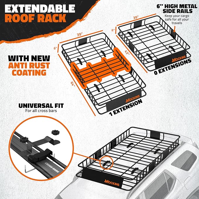 Mockins 64"x39"x6" Heavy Duty Roof Rack Cargo Carrier - Image 6